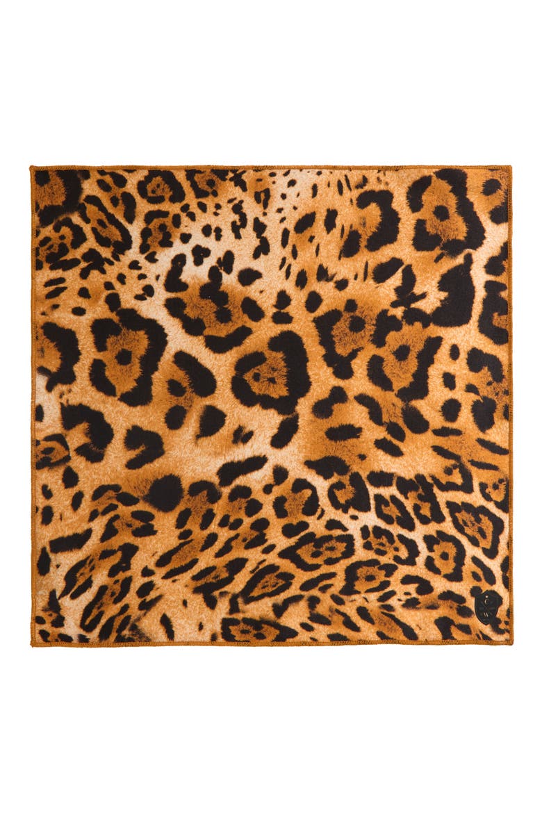 Leopard Print Silk Pocket Square, Alternate, color, BROWN