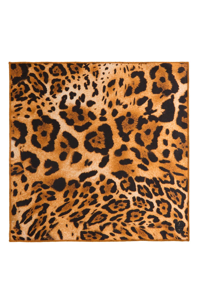CLIFTON WILSON Leopard Print Silk Pocket Square, Alternate, color, Brown