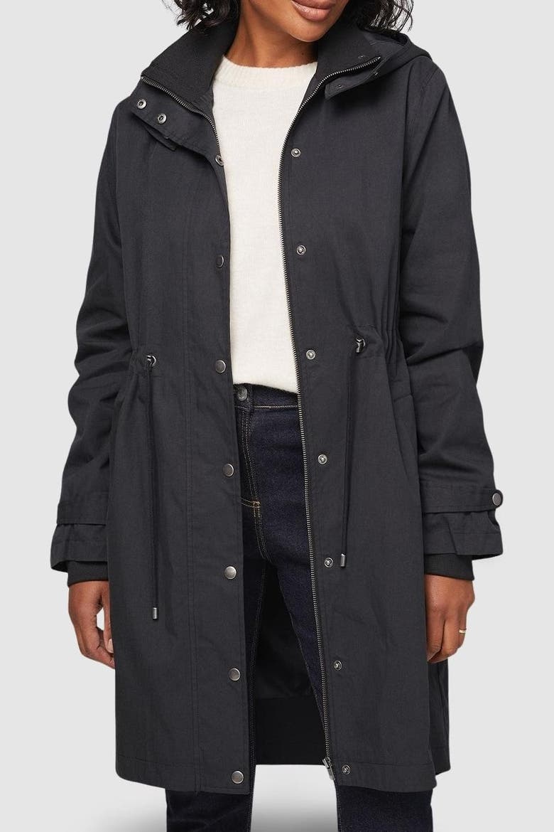 Knitted Collar Lightweight Coat, Alternate, color, Black