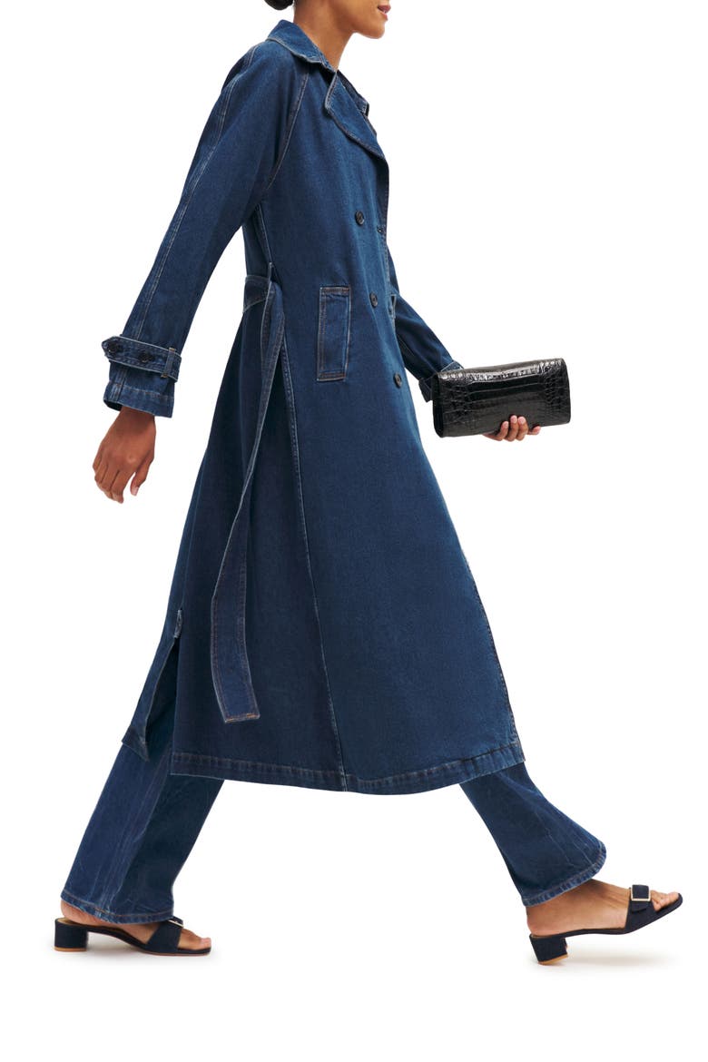 Hayes Belted Organic Cotton Denim Trench Coat, Alternate, color, ESTES