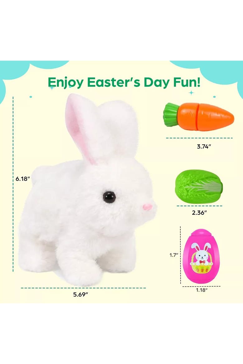 Interactive Easter Plush Bunny Toy Set with Spinner Egg, Alternate, color, White