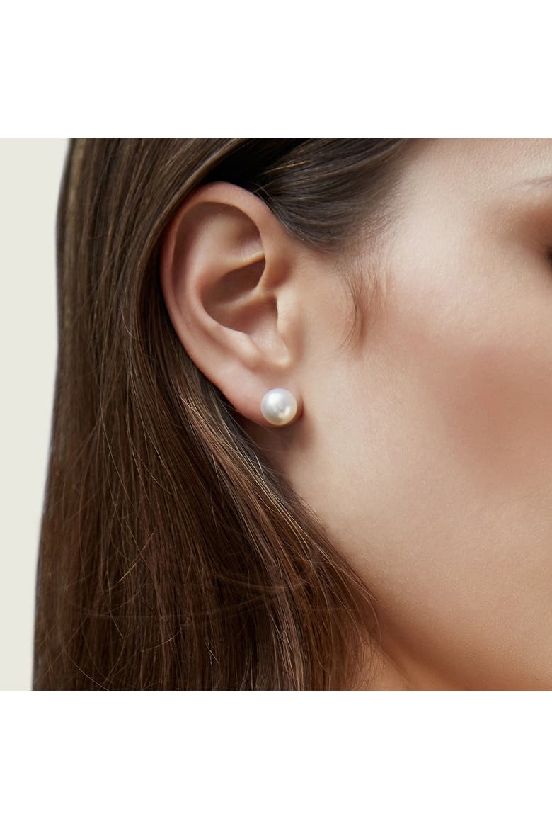 8.5-9.0mm White Akoya Round Pearl Stud Earrings, Alternate, color, White Gold