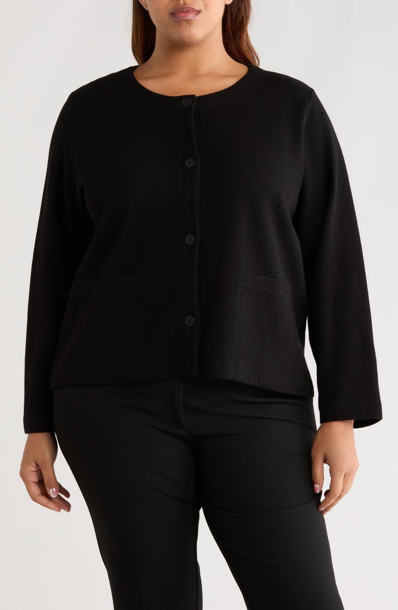 Eileen Fisher Button Front Organic Cotton Jacket, Alternate, color, Black