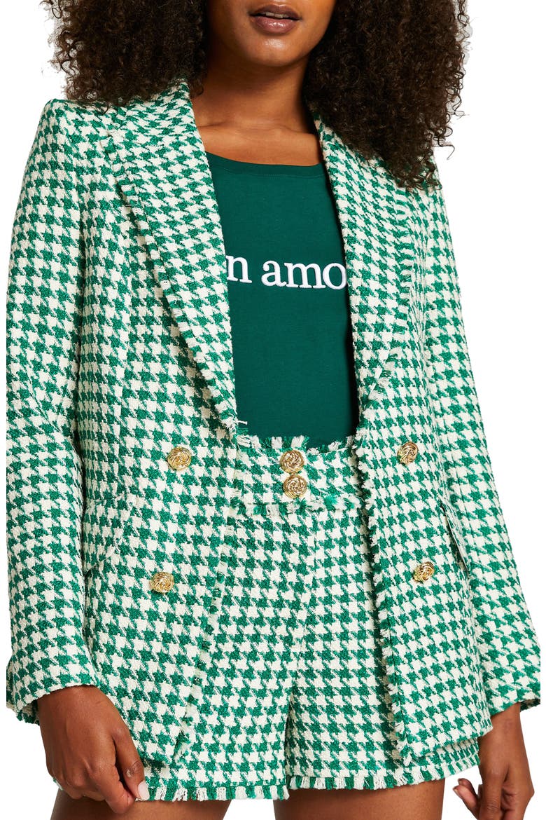 Gingham Bouclé Blazer, Main, color, GREEN