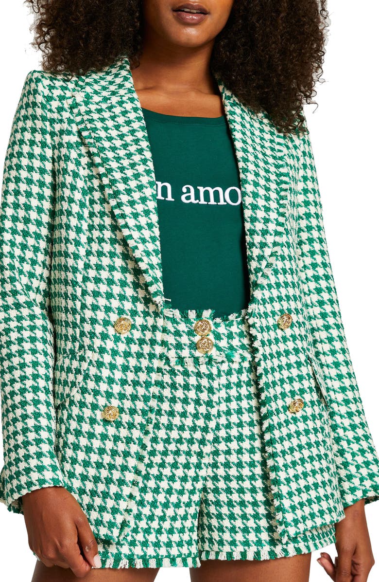River Island Gingham Bouclé Blazer, Main, color, 