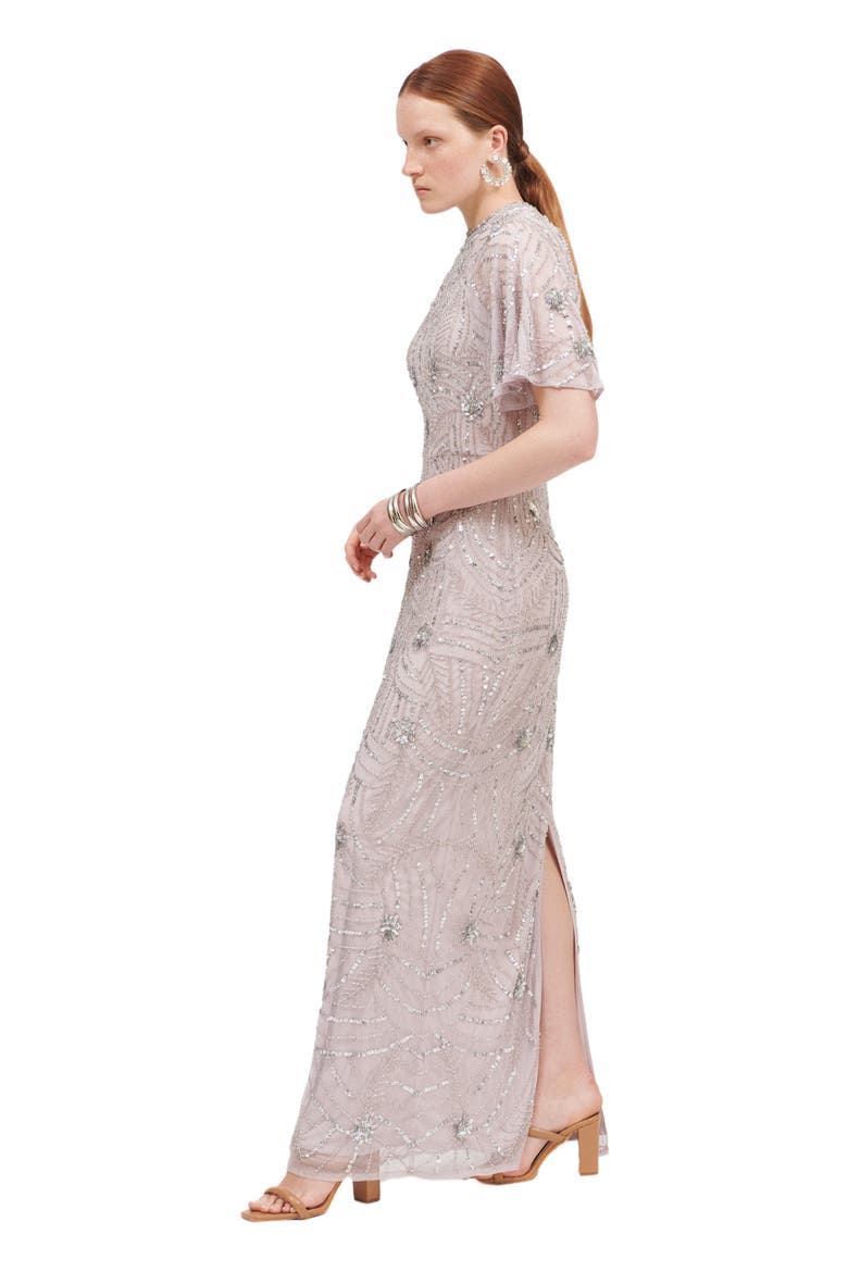 Occasion Embellished Sequin Beaded Halter Neck Evening Dress, Alternate, color, LILAC