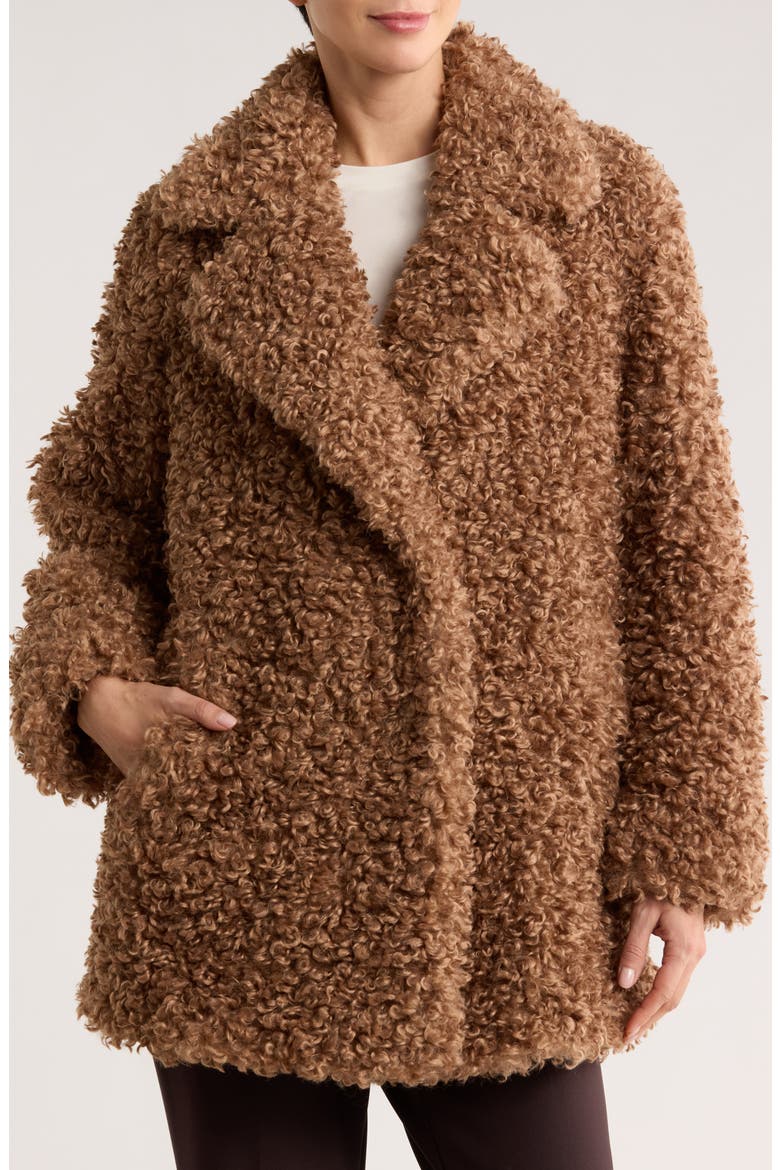 Curly Faux Shearling Coat, Main, color, DK CARAMEL