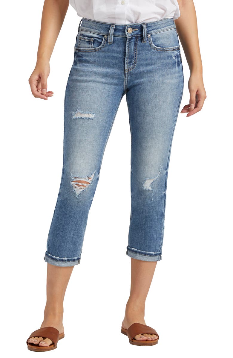Silver Jeans Co. Suki Ripped Mid Rise Capri Jeans, Main, color, 