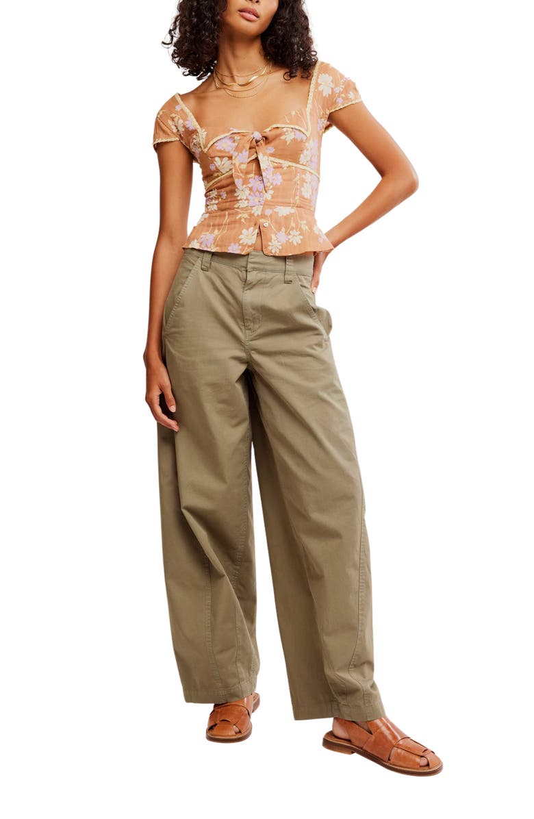 Free People Call Me Baby Cap Sleeve Button-Up Shirt, Alternate, color, Meerkat Combo - Daisy