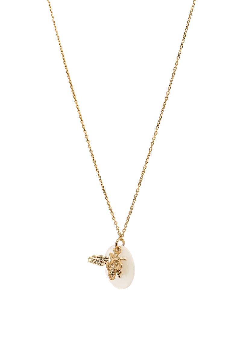 Sterling Silver 18k Gold Plated Bee Pearl Necklace Dainty Cute Gift, Alternate, color, Gold