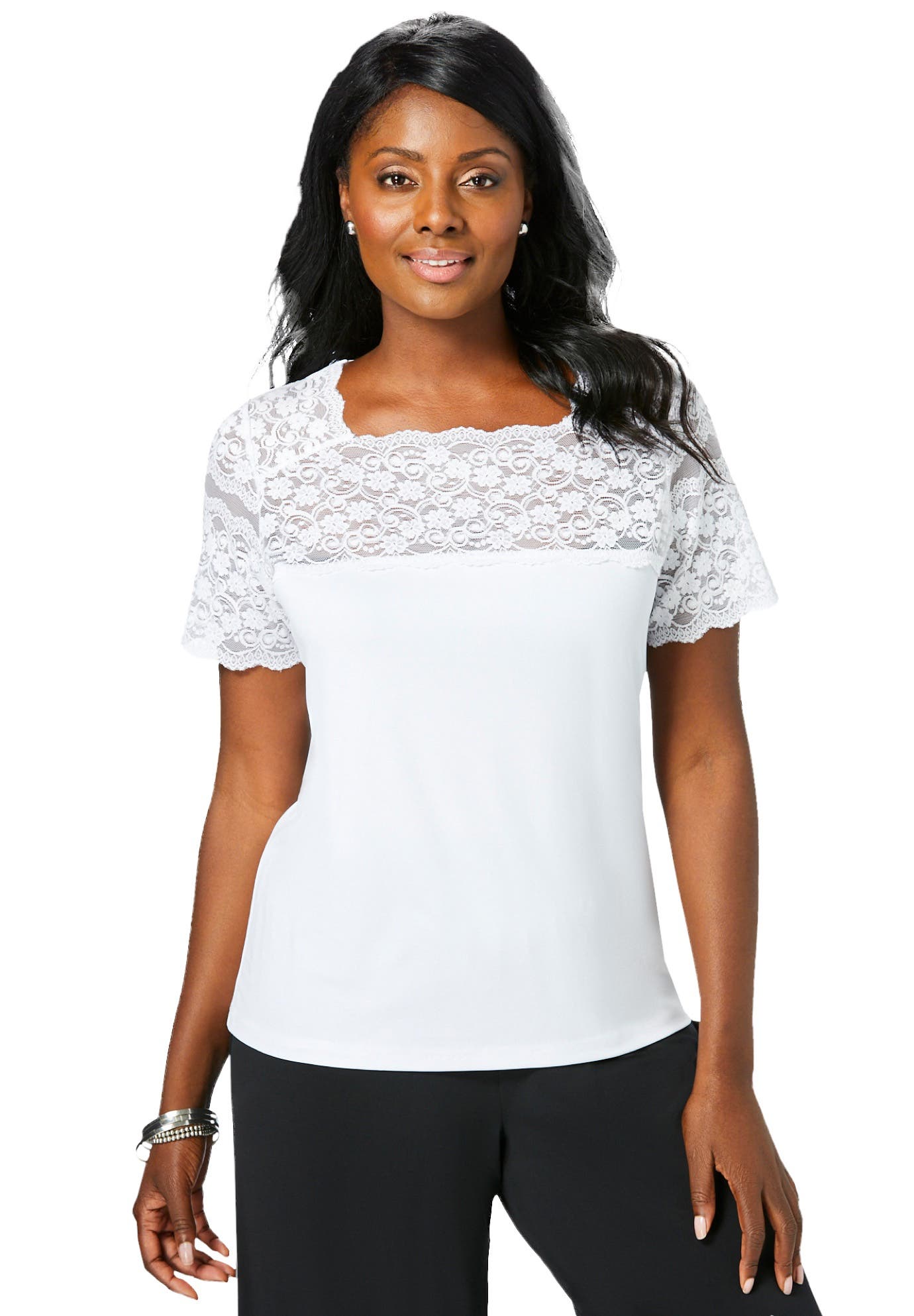 Stretch Lace Neckline Top - image 3