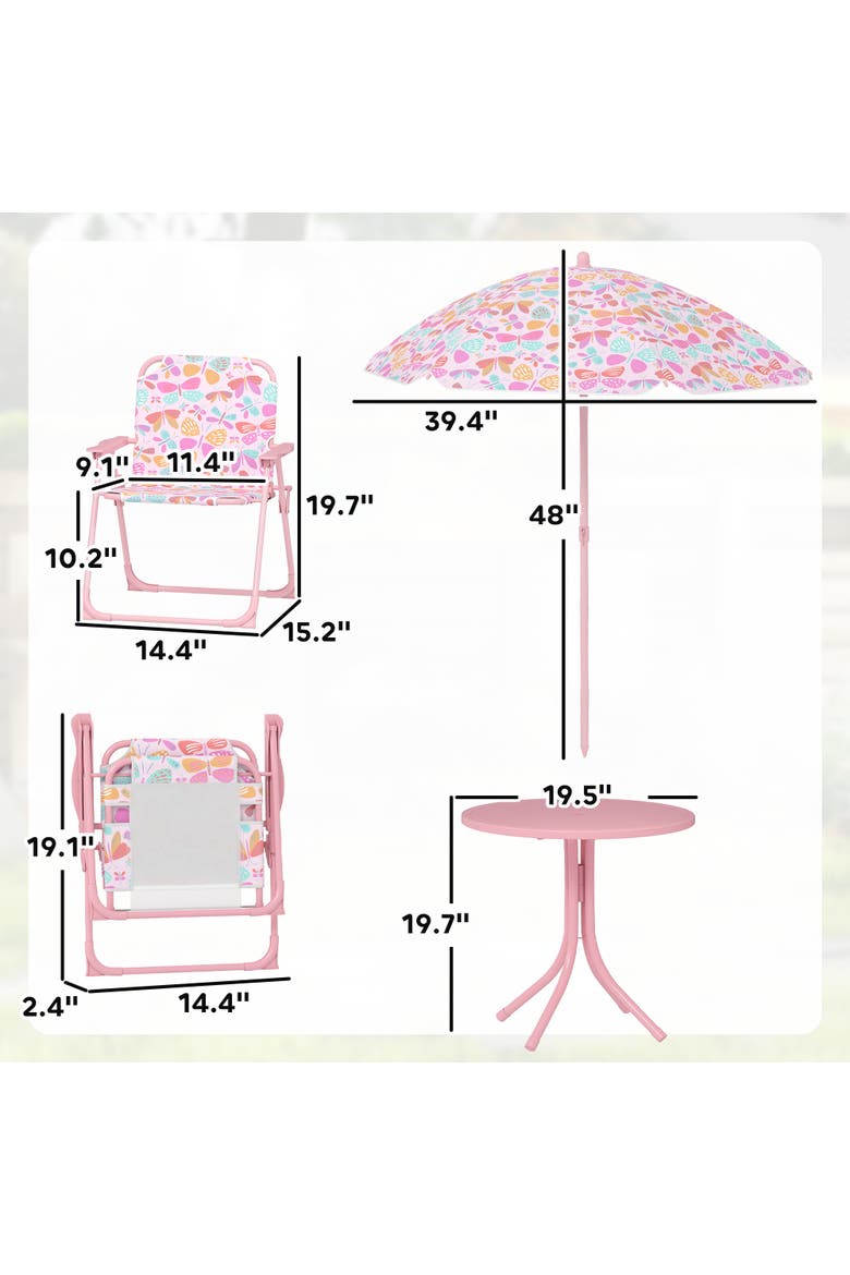 Kids Outdoor Picnic Table with Foldable Chairs and Removable Umbrella, Alternate, color, Pink