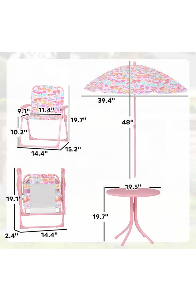 Qaba Kids Outdoor Picnic Table with Foldable Chairs and Removable Umbrella, Alternate, color, Pink