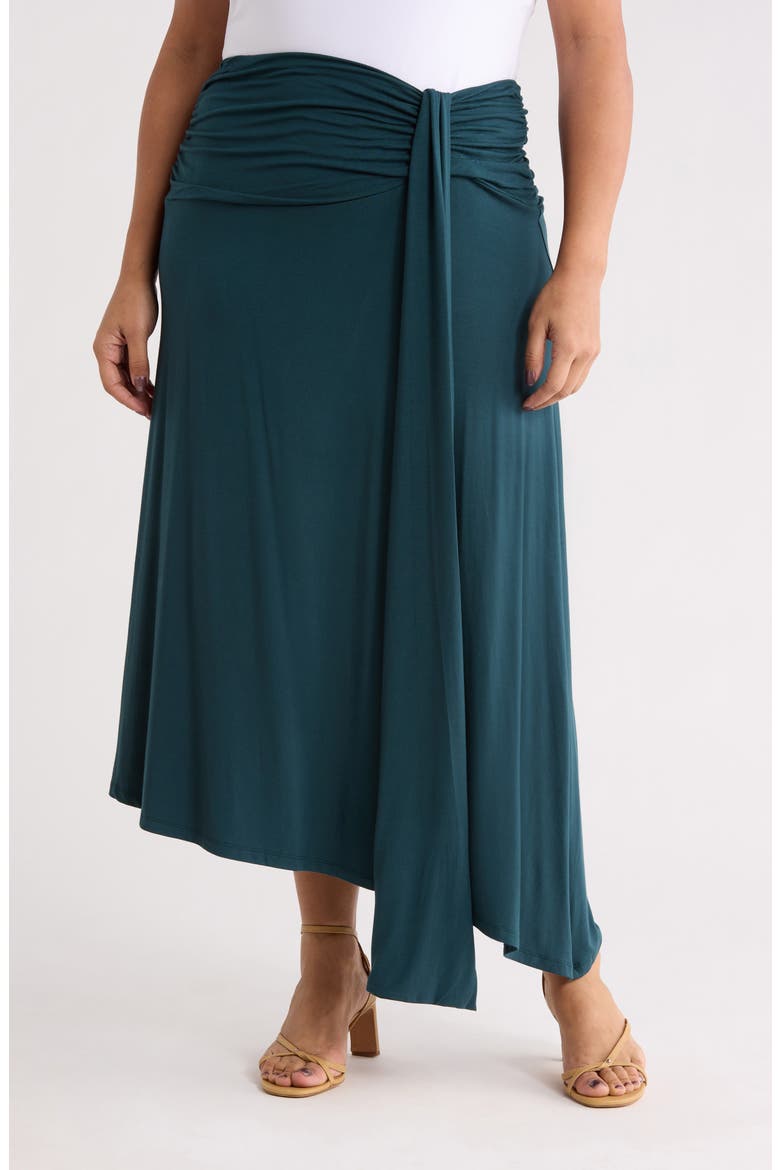 Draped Asymmetric Stretch Modal Midi Skirt, Main, color, HUNTER GREEN