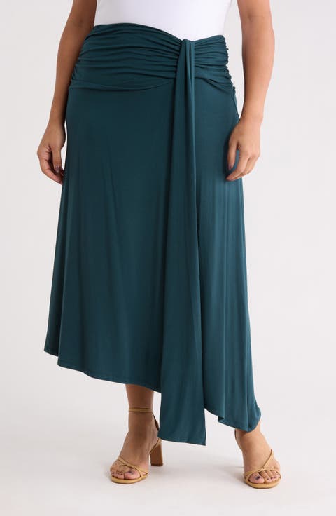 Draped Asymmetric Stretch Modal Midi Skirt (Plus)