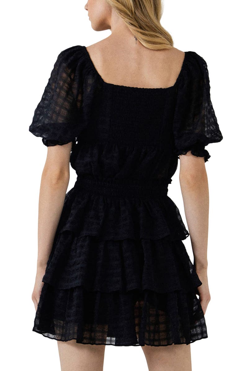 English Factory Gingham Chiffon Top, Alternate, color, Black