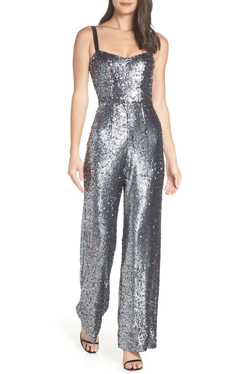 Dress the Population Victoria Sequin Wide Leg Jumpsuit, Main, color, 