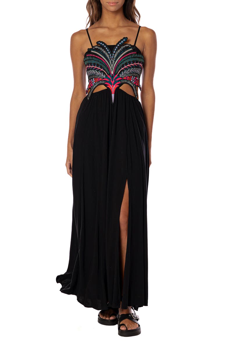 Palm Grove Owen EmbroideredCover-Up Maxi Dress, Main, color, BLACK