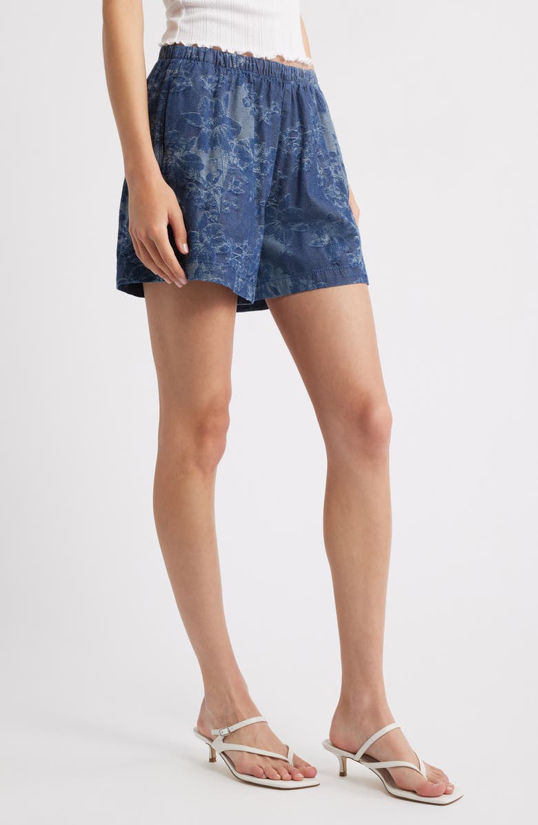 NEXT Floral Jacquard Pull-On Lighweight Denim Shorts, Alternate, color, Blue