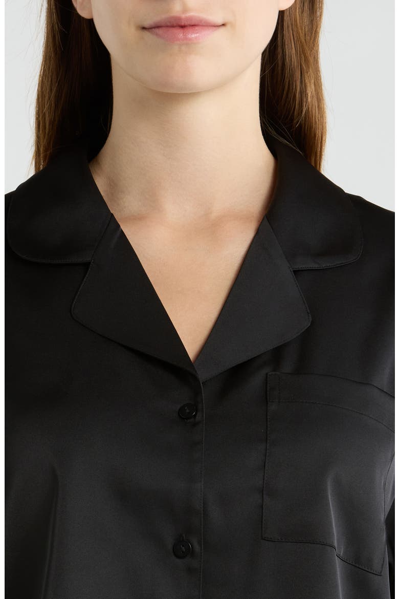 Boxy Stretch Satin Short Pajamas, Alternate, color, BLACK