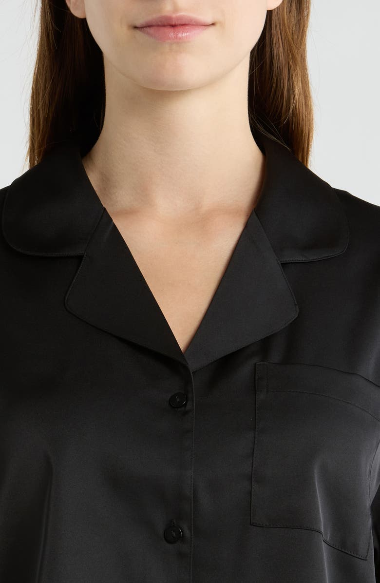 Open Edit Boxy Stretch Satin Short Pajamas, Alternate, color, Black