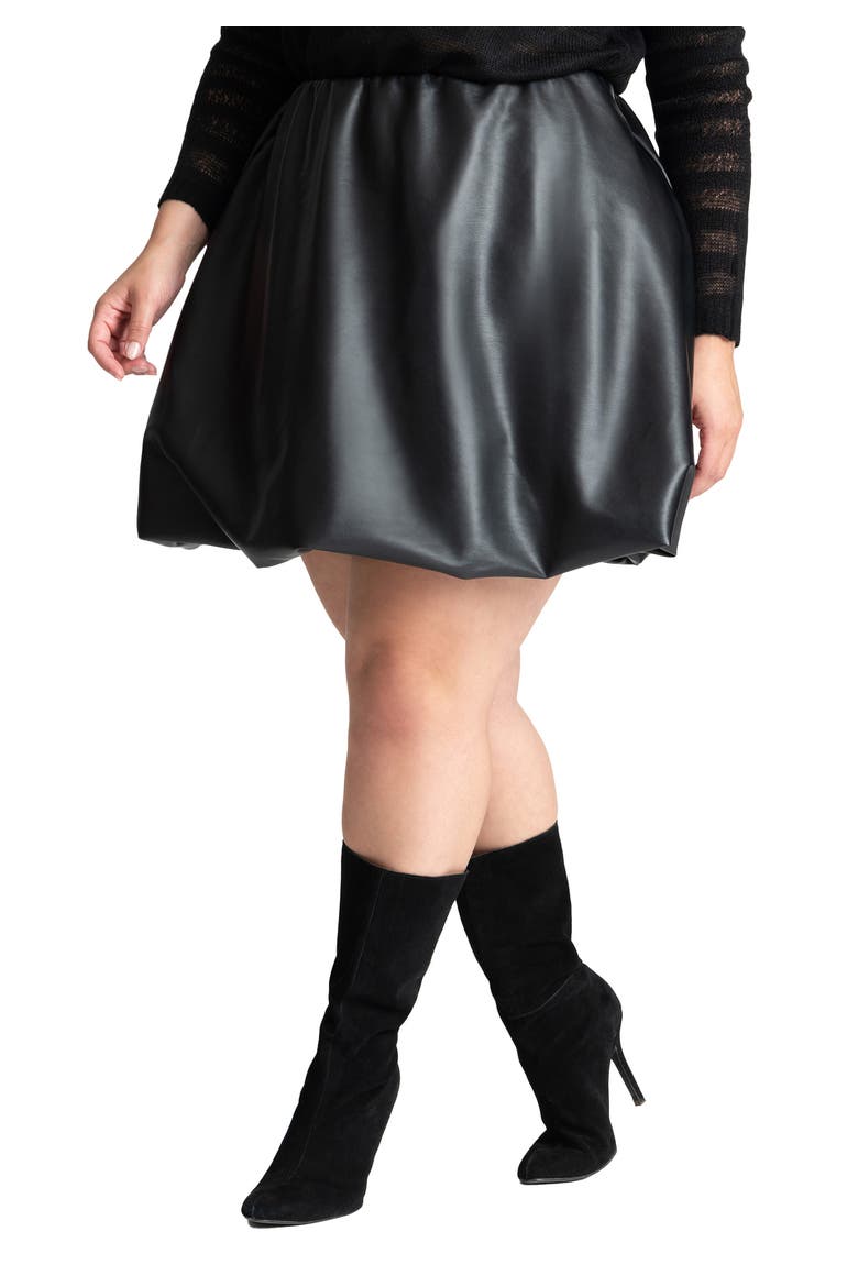 Faux Leather Bubble Hem Skirt, Main, color, BLACK