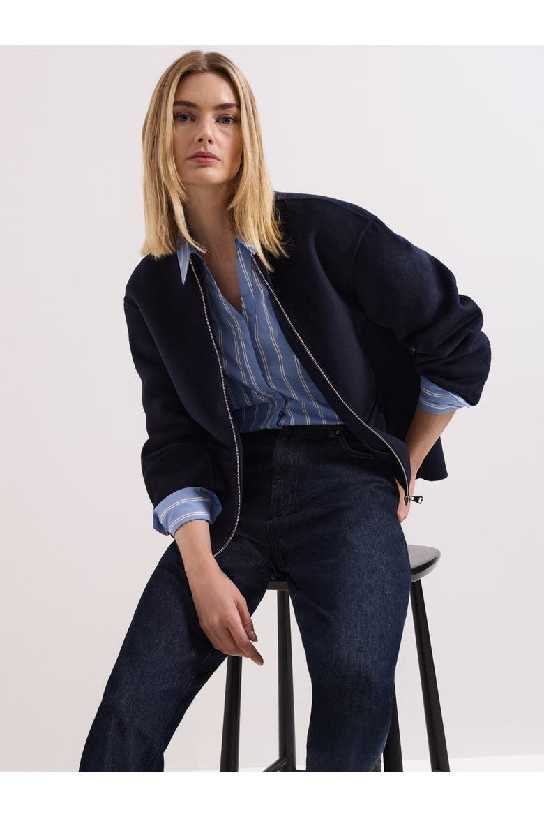 Georgie Wool Round-Neck Boxy Jacket, Alternate, color, Navy