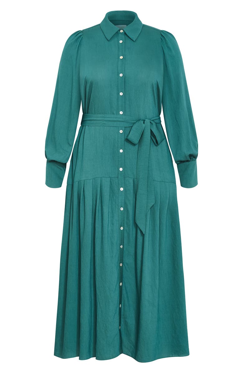 City Chic Romie Button-Up Shirtdress, Alternate, color, Jade