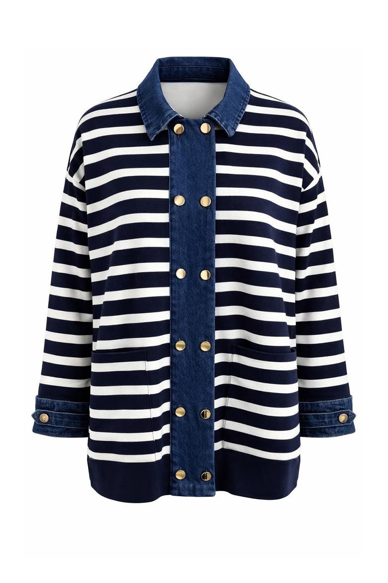 Gaetan Long Sleeve Striped Knit Cardigan, Alternate, color, Navy