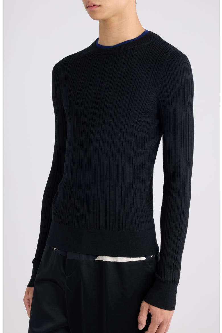 Motif Merino Wool Rib Sweater, Alternate, color, BLACK