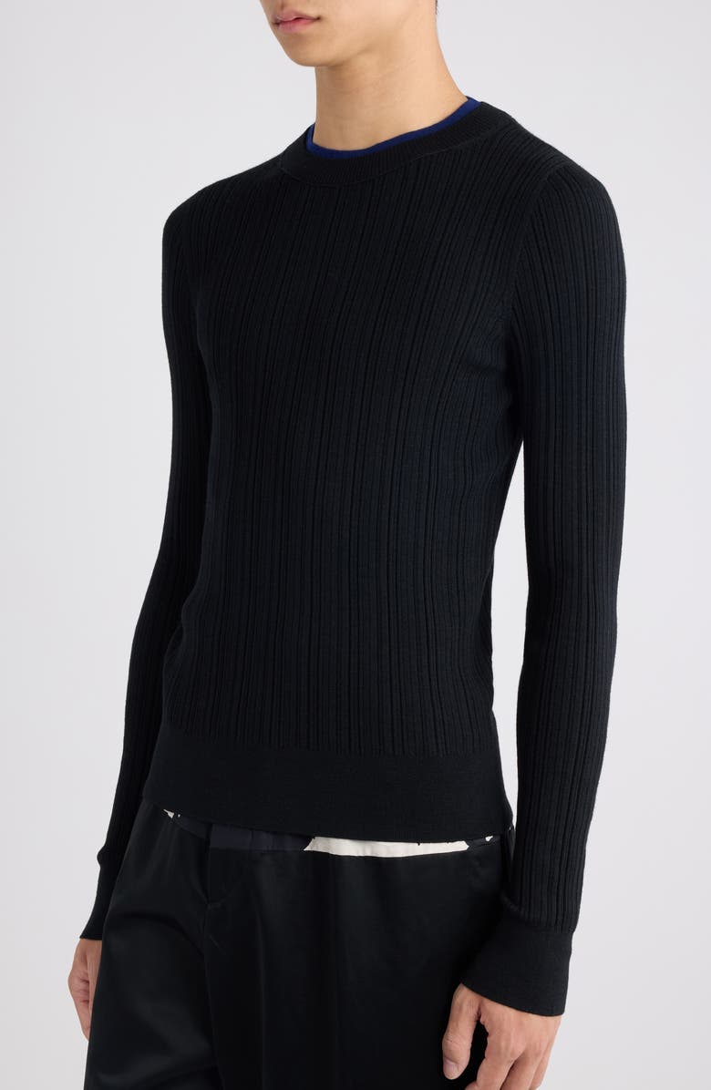 Dries Van Noten Motif Merino Wool Rib Sweater, Alternate, color, Black