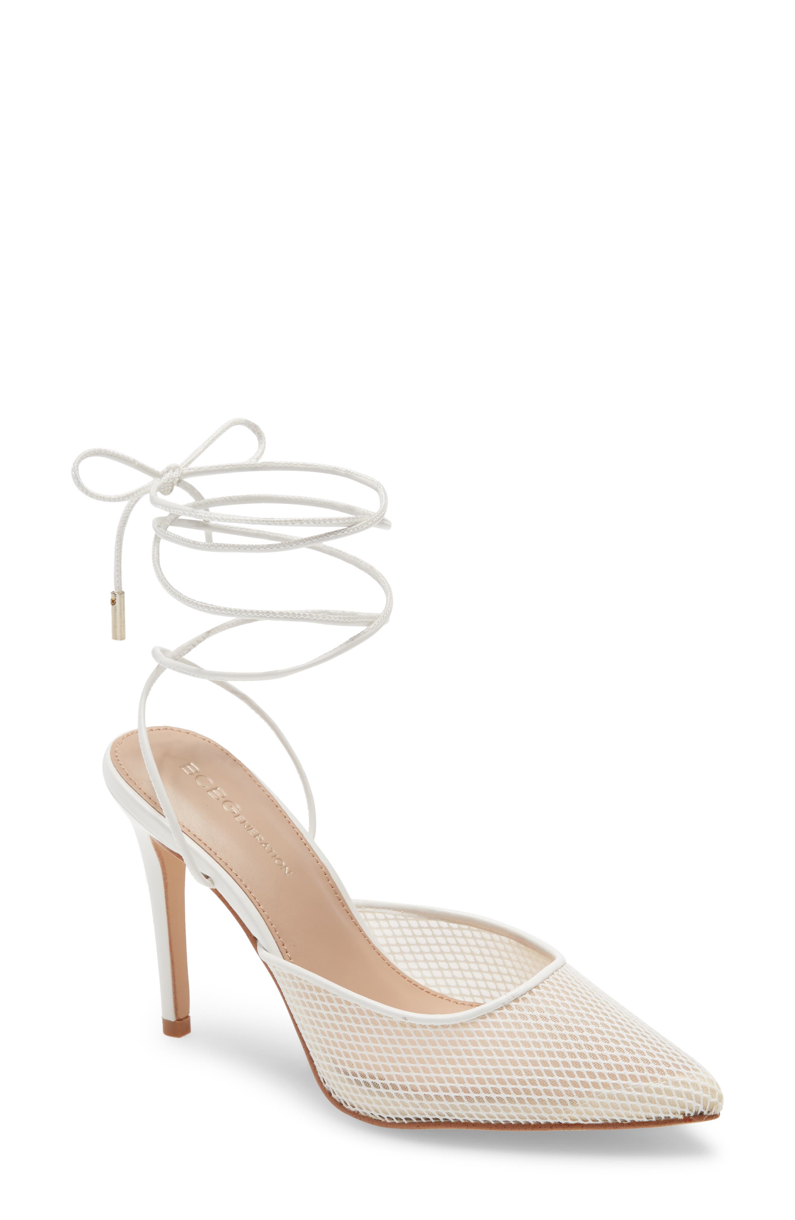 Hendri Ankle Tie Pointed Toe Pump, Main, color, BRIGHT WHITE FAUX LEATHER