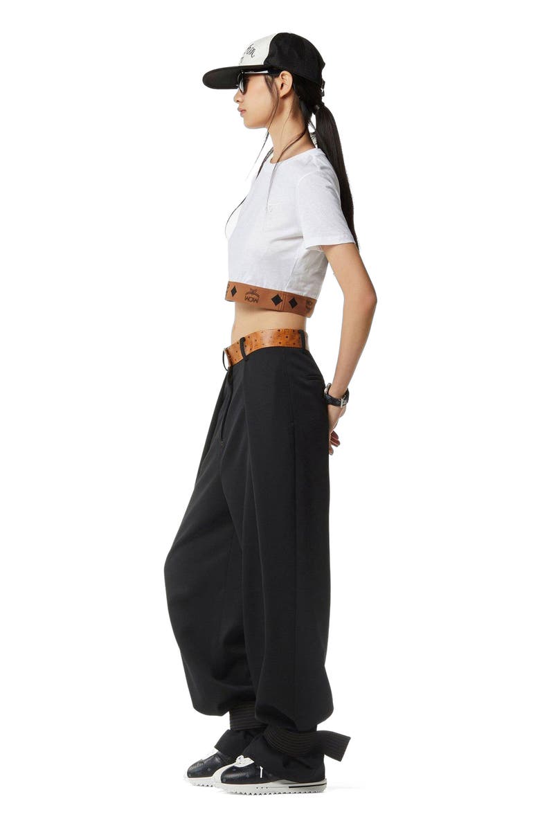 MCM Monogram Cropped T-Shirt in Organic Cotton, Alternate, color, White