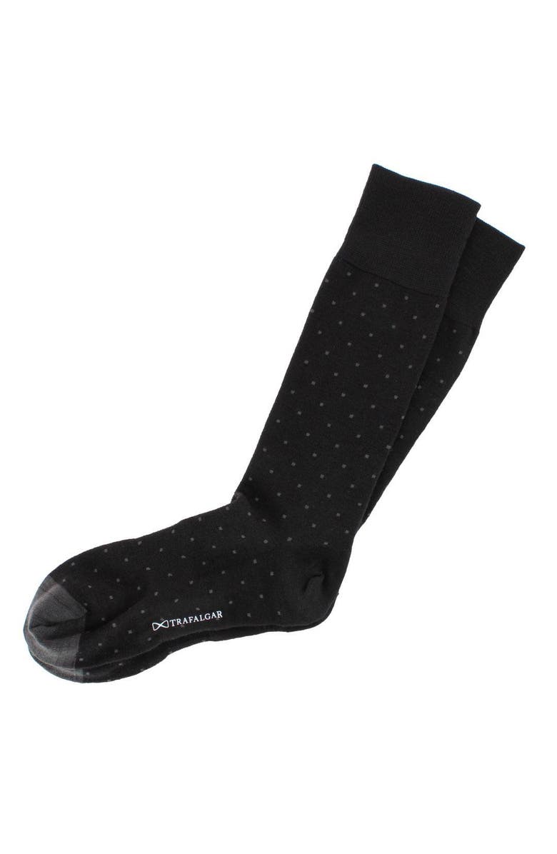 Trafalgar Croix Polka Dot Patterned Mid-Calf Merino Wool Socks, Alternate, color, Black With Charcoal Dots