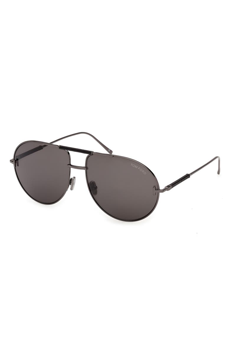 TOM FORD 62mm Lou Pilot Sunglasses, Alternate, color, Gunmetal/ Black Leather