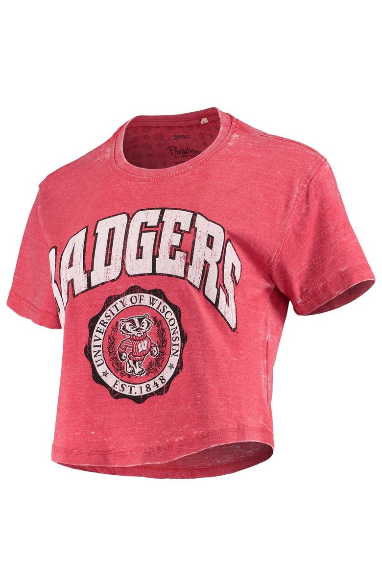 PRESSBOX Women's Pressbox Red Wisconsin Badgers Edith Vintage Burnout Crop T-Shirt, Alternate, color, 