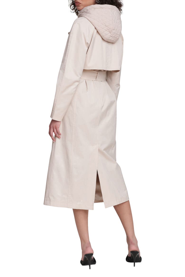 Quilted Hoodie Cotton & Nylon Trench Coat, Alternate, color, IVORY
