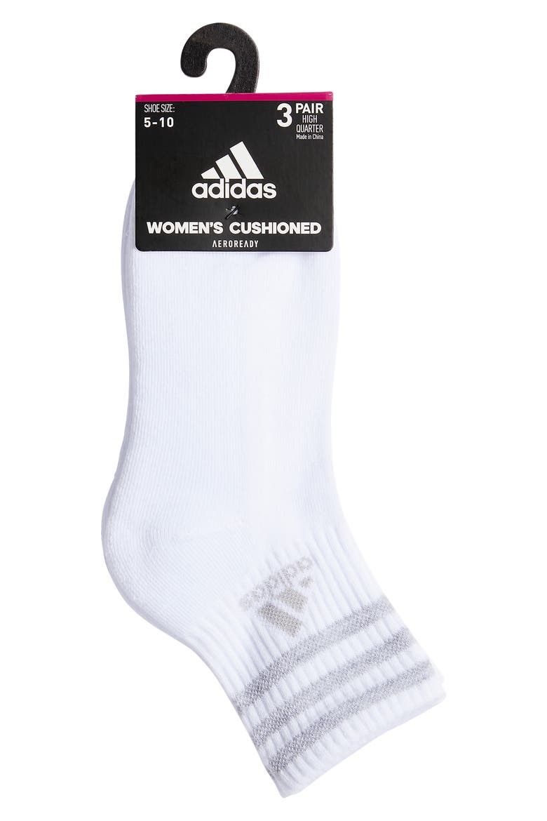 3-Pack AEROREADY Cushioned High Quarter Socks, Alternate, color, WHITE
