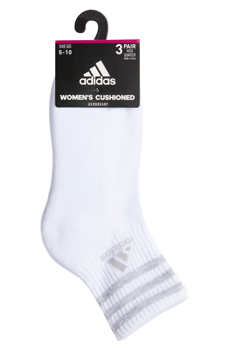 adidas 3-Pack AEROREADY Cushioned High Quarter Socks, Alternate, color, White