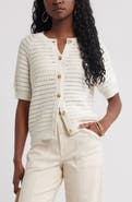 Treasure & Bond Open Stitch Short Sleeve Cotton Cardigan