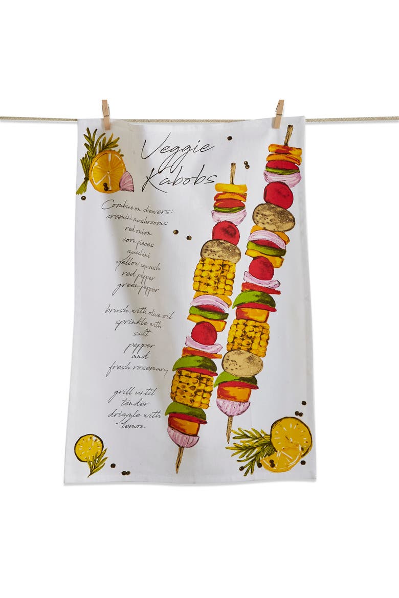 Multicolor Kabob Dishtowel Cotton Kitchen Towels Summer, Main, color, White