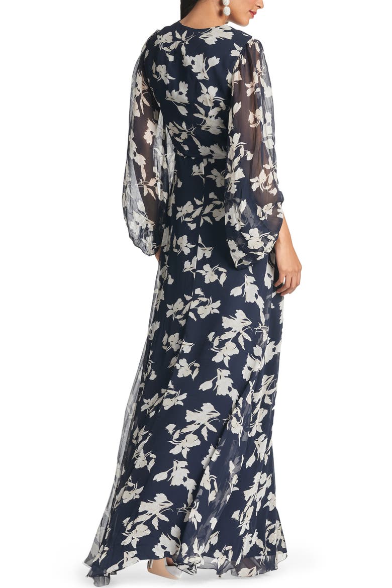Jenny Floral Balloon Sleeve Gown, Alternate, color, NAVY VENETIA PETAL