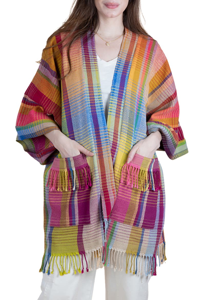 Rainbow Plaid Wool & Cotton Cardigan, Main, color, YELLOW MULTI