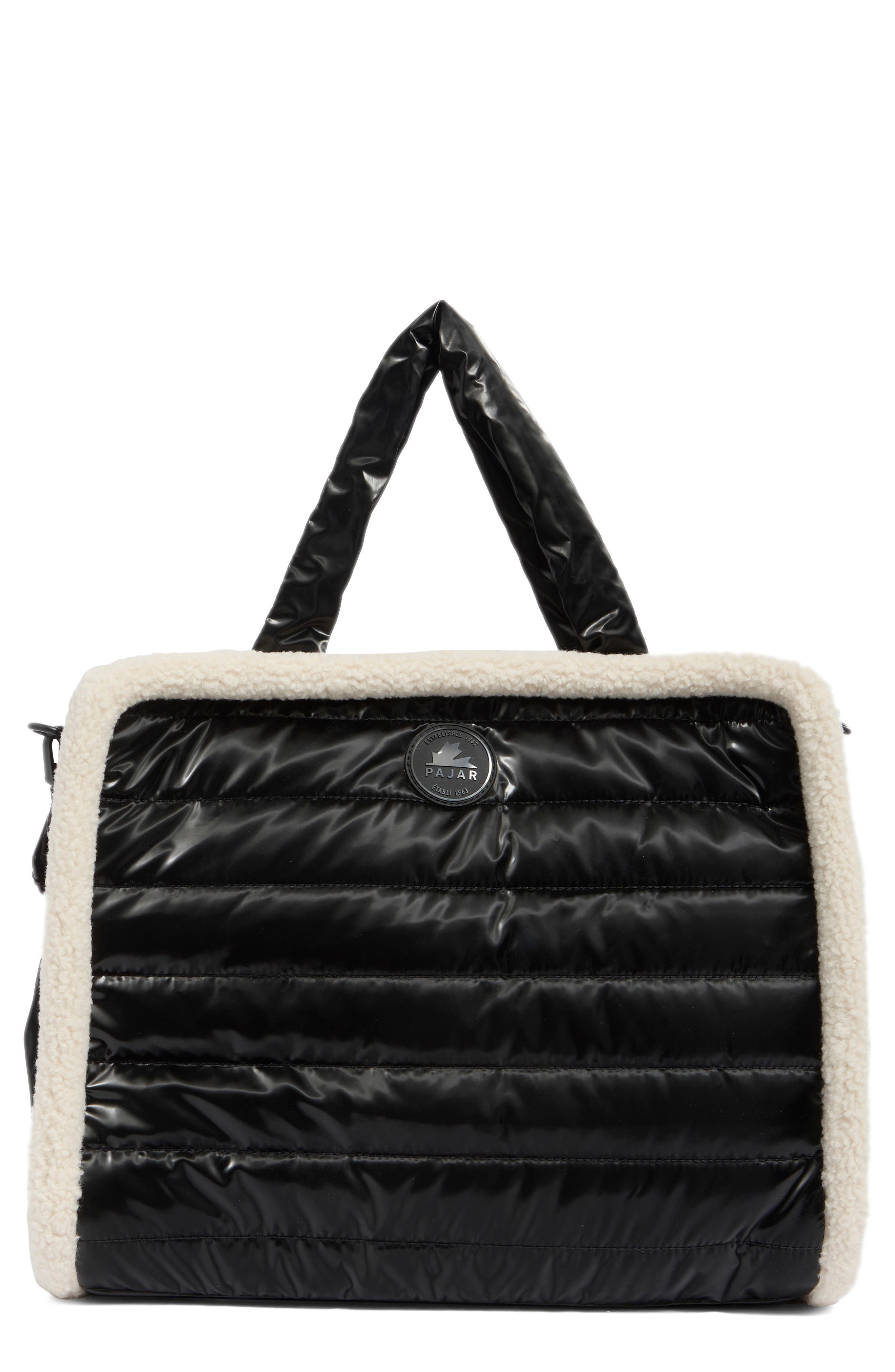 Pajar Quilted Faux Shearling Trim Tote Bag, Main, color, 