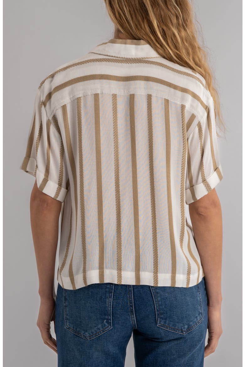 Aida Stripe Cotton Button-Up Top, Alternate, color, GOLDEN/OFF WHIT
