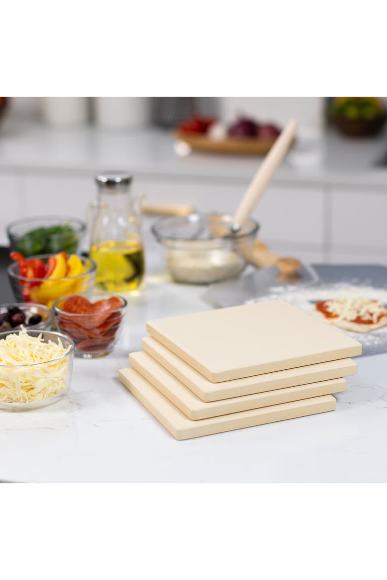 Cordierite Square Pizza Stone 4 Piece Set, 7.5x7.5-Inch, Alternate, color, Beige