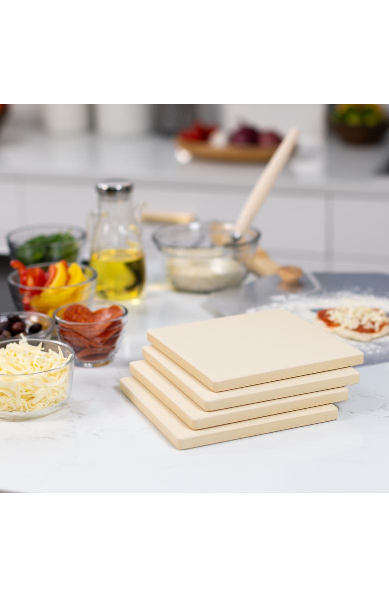 Old Stone Cordierite Square Pizza Stone 4 Piece Set, 7.5x7.5-Inch, Alternate, color, Beige