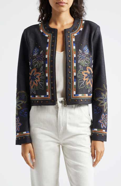 Ramy Brook Mav Embroidered Stud Detail Denim Jacket