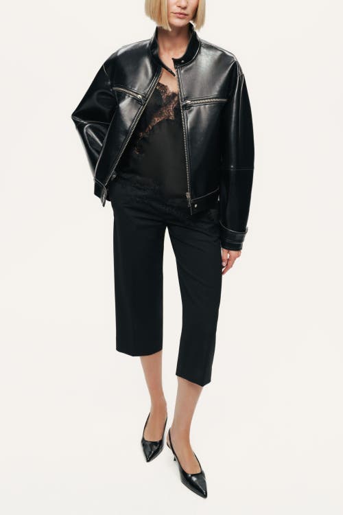 Nocturne Cropped Faux Leather Biker Jacket In Black