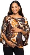 24seven Comfort Apparel Maternity Essential Paisley Print Dolman Sleeve Top